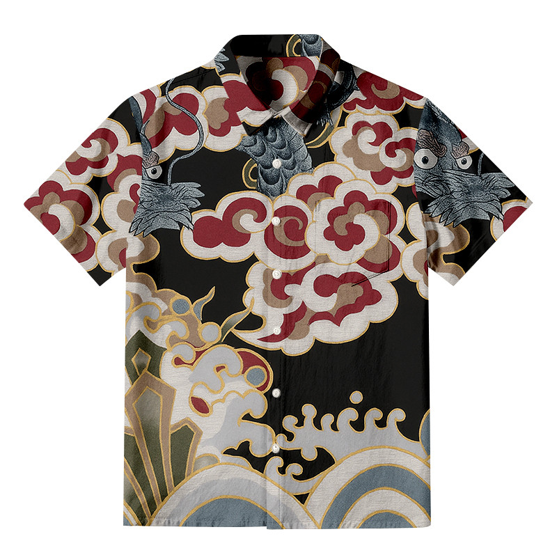 Ikyus Dragon Button Up Shirt Japanese Inspired Design Vintage Style Shirt Ideas Gifts