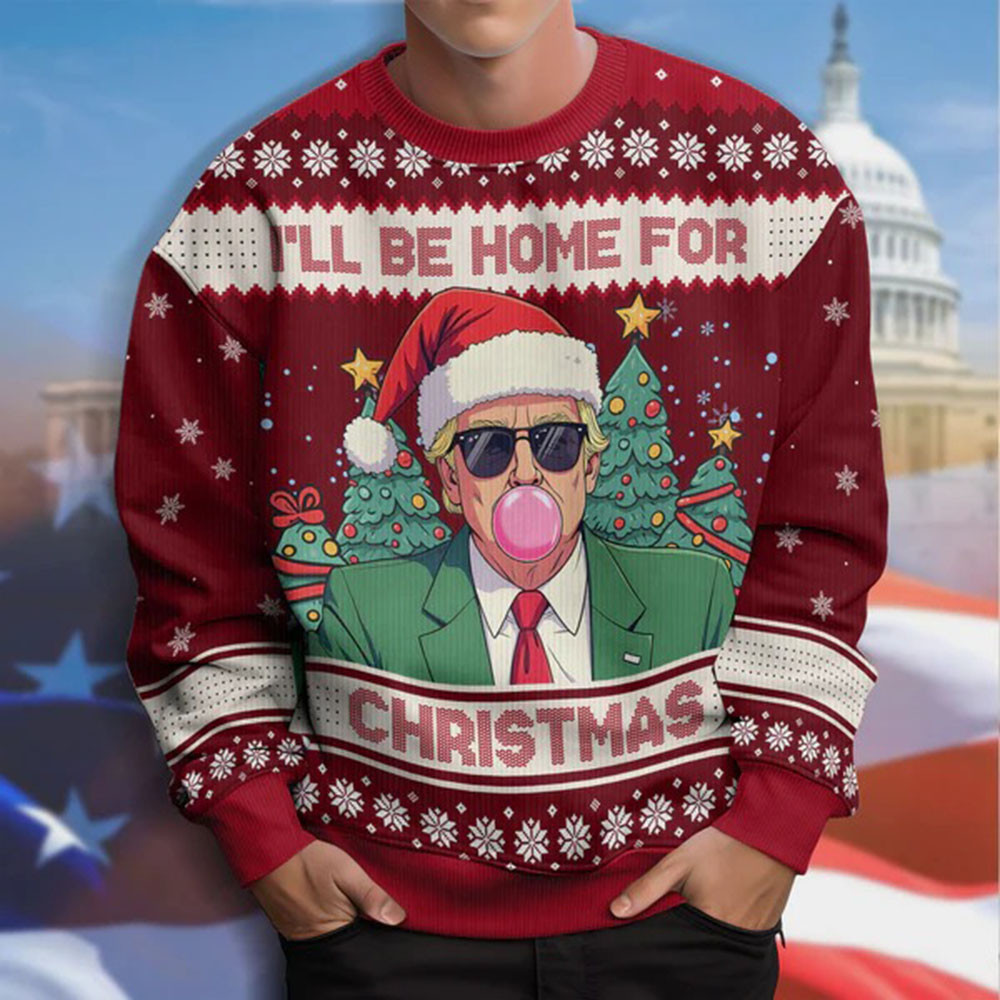 I'll Be Home For Christmas Ugly Sweater Funny Xmas Sweater Patriotic Gifts For Dad