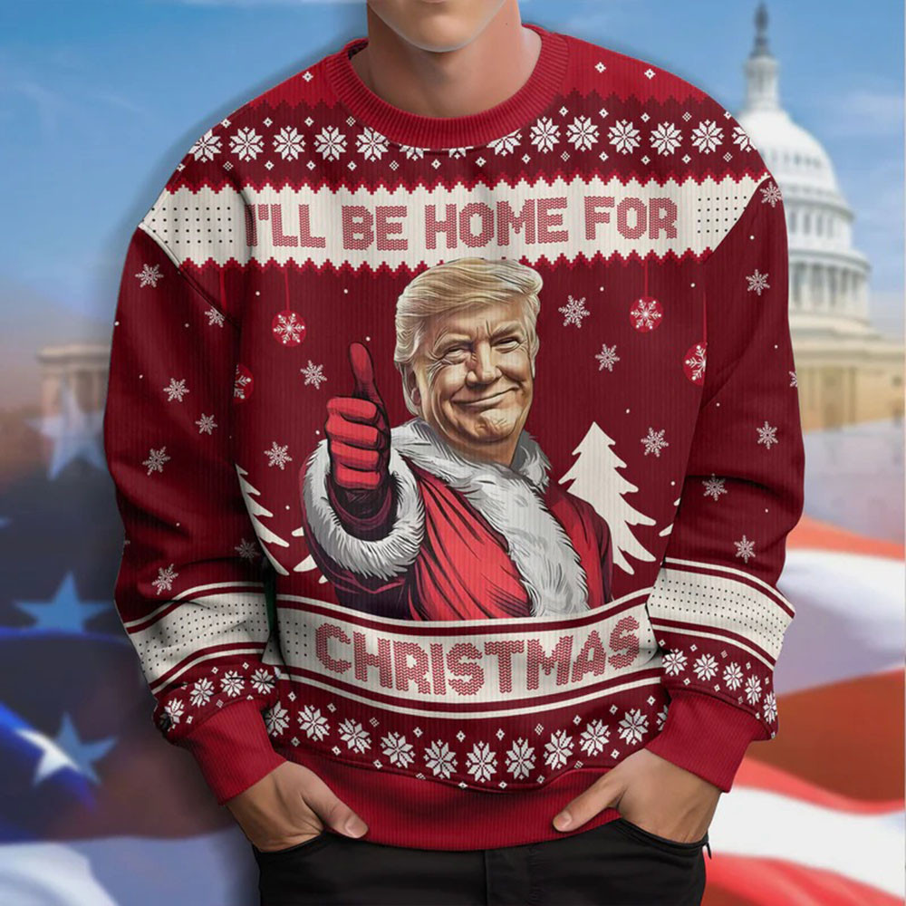 I'll Be Home For Christmas Ugly Sweater Patriotic Xmas Sweater Gifts For Father