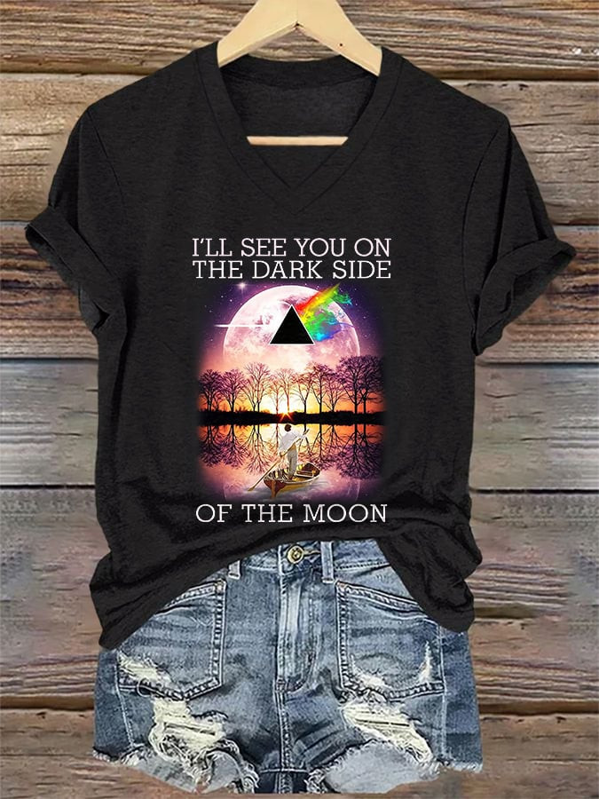 I'll See You On The Dark Side Of The Moon V-Neck Shirt Modern NASA Graphic Shirt