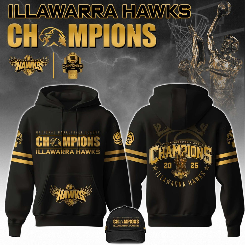Illawarra Hawks NBL Champions 2025 Hoodie Hat National Basketball League Championship Merch