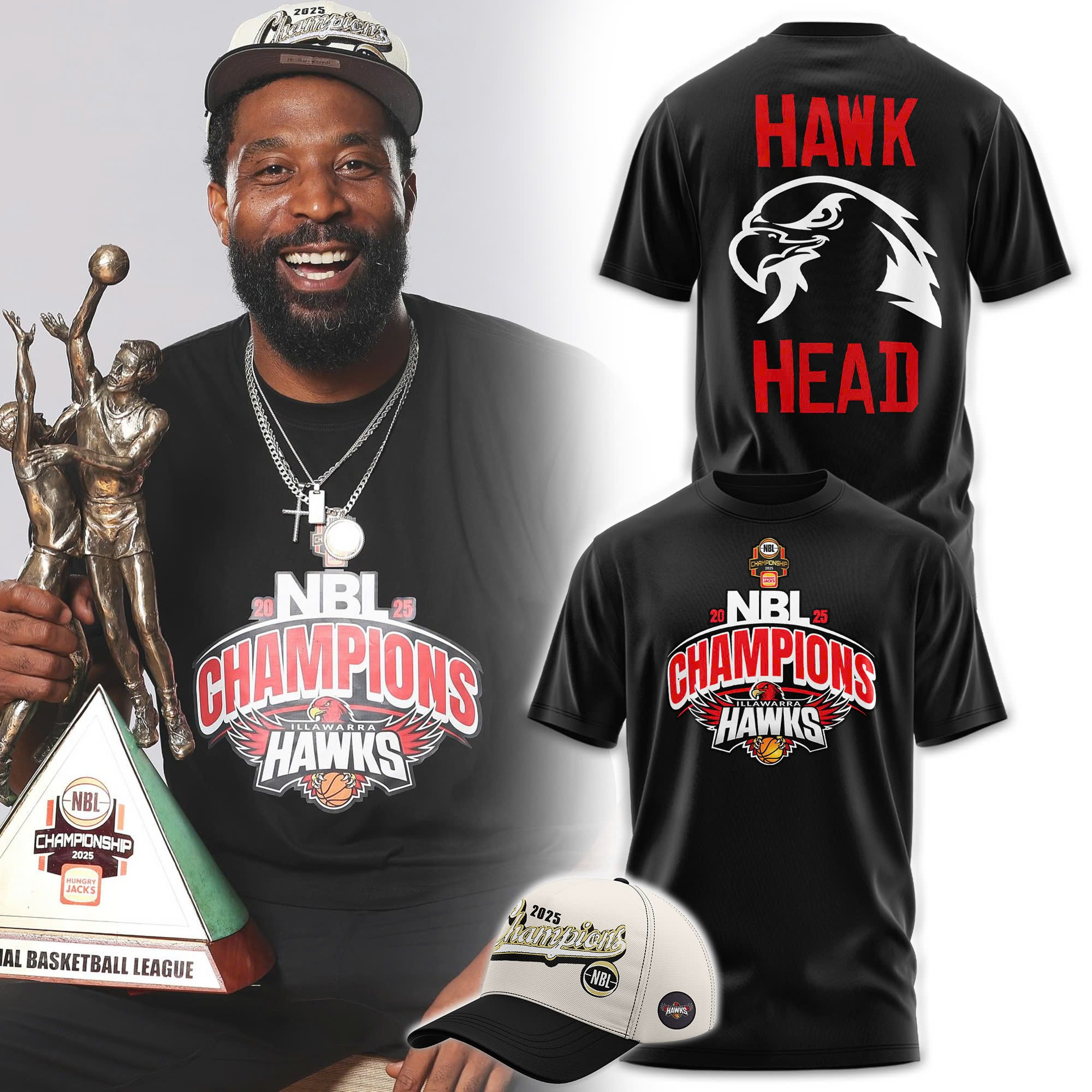 Illawarra Hawks NBL Champions 2025 Shirt Hawk Head Championship Fan Merch Gifts