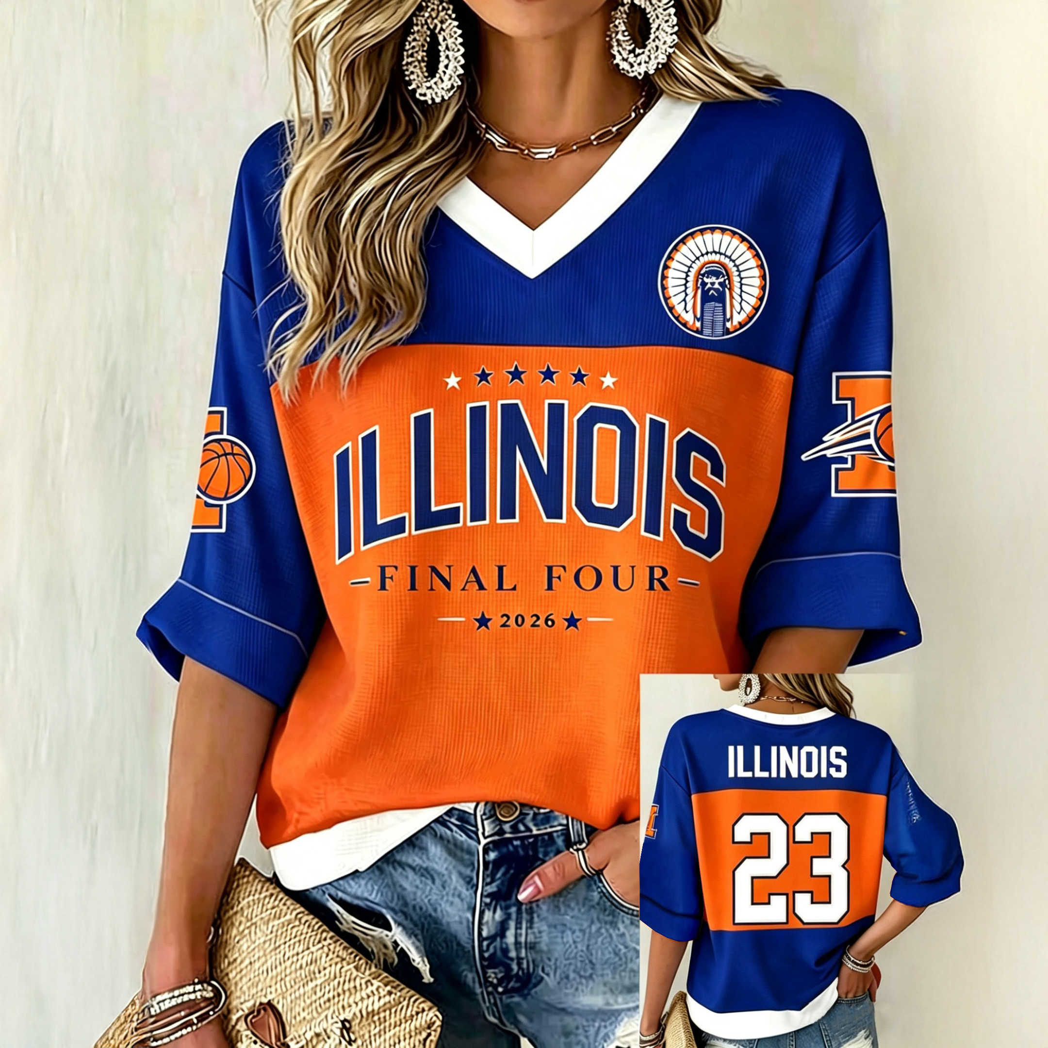 Illinois 2026 Men's Basketball Final Four V-Neck Long Sleeve Shirt March Madness Apparel