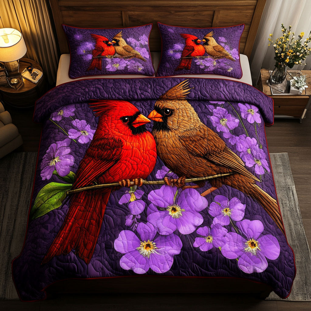 Illinois Cardinal Quilted Bedding Set Cute Room Decor Cardinal Gifts For Friend