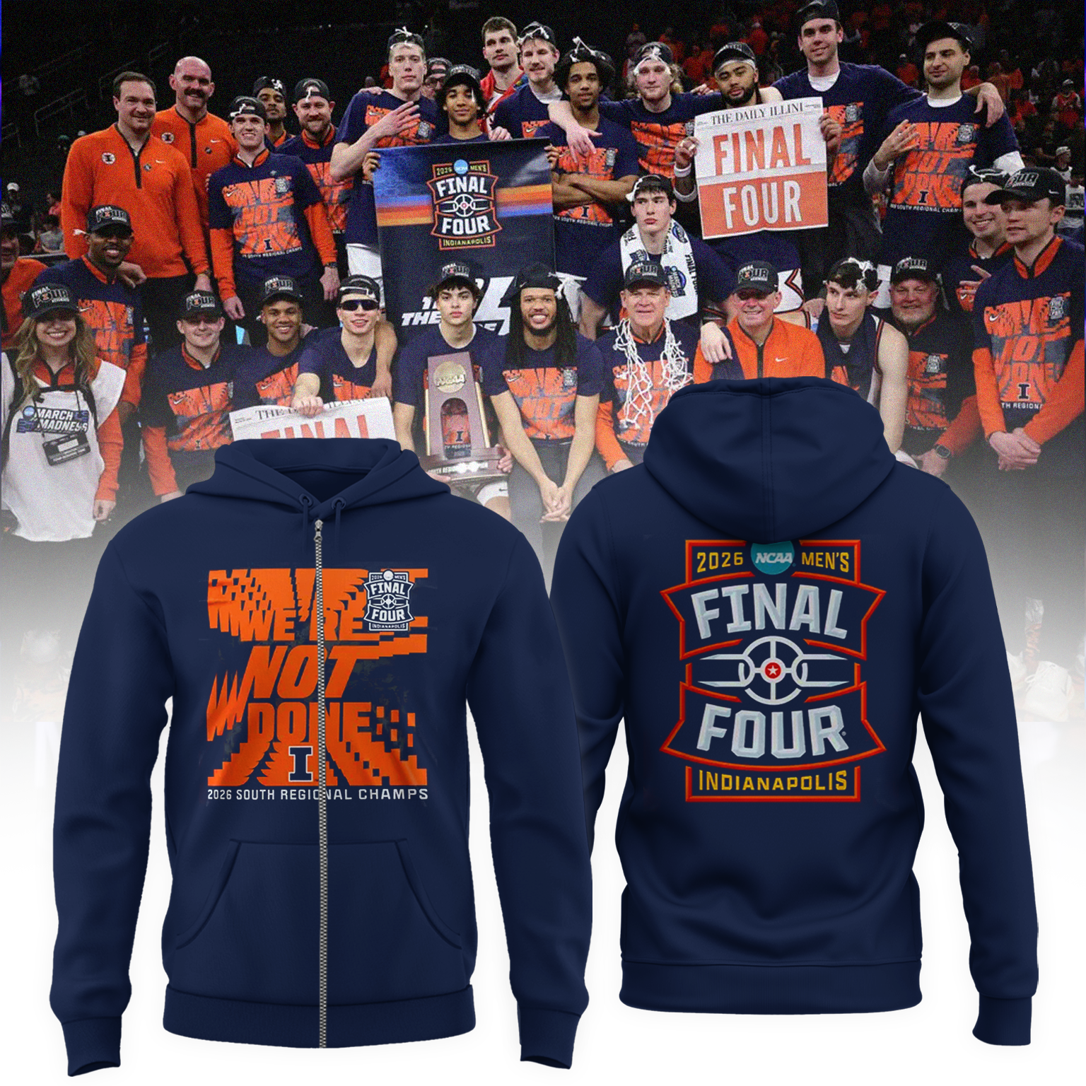 Illinois Fighting Illini 2026 Men's Basketball Zip Hoodie South Regional Championship Apparel