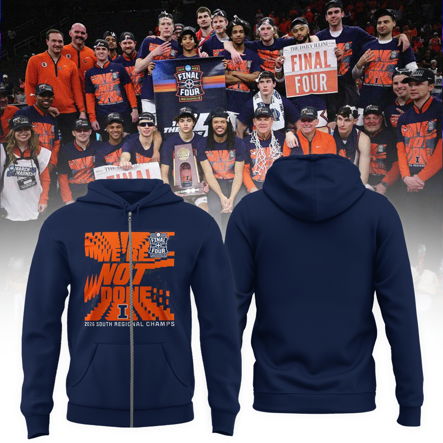 Illinois Fighting Illini 2026 Men's Basketball Zip Hoodie South Regional Championship Apparel Fan Gear