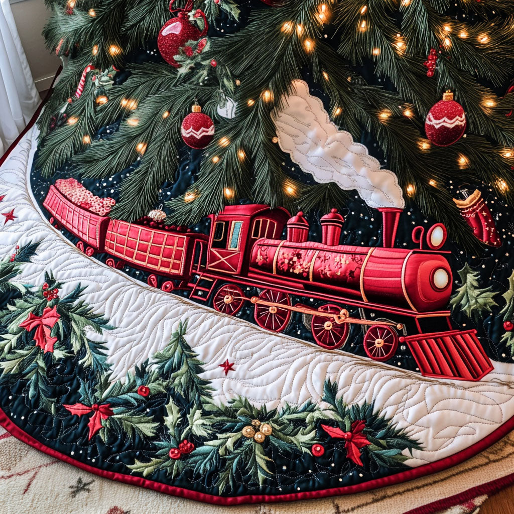 Illuminated Dreams Quilted Christmas Tree Skirt Holiday Christmas Tree Skirt Festive Tree Base Cover