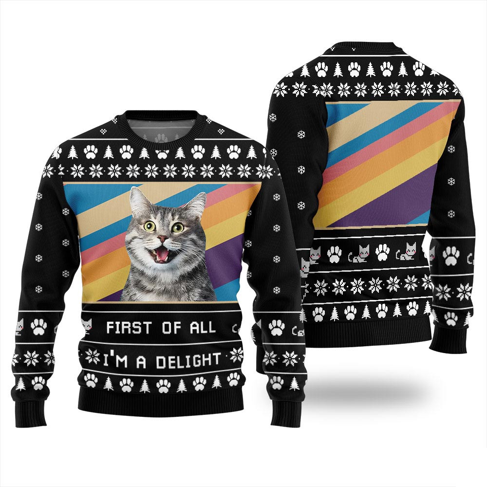 Im A Delight Custom Cat Photo Ugly Christmas Sweater Xmas Sweaters For Family