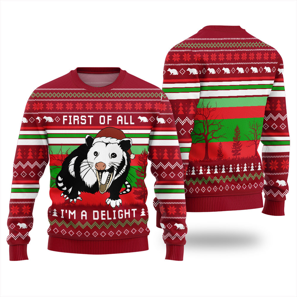 Im A Delight Opossum Ugly Christmas Sweater Best Gift Idea for Christmas Enthusiasts