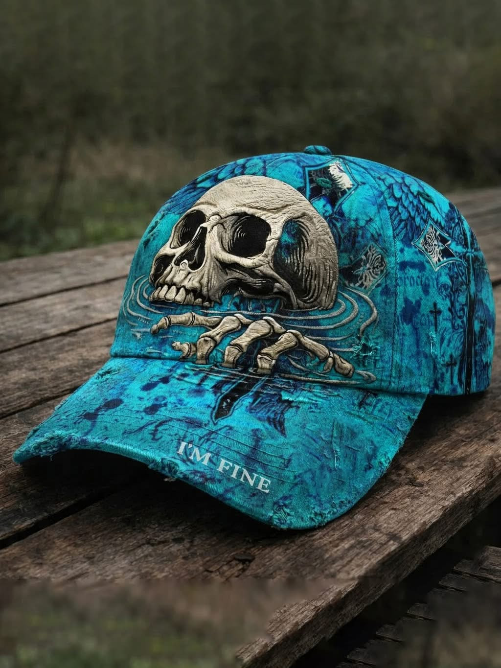I'm Fine Baseball Cap Vintage Skull Merch Unique Gift Ideas For Husband