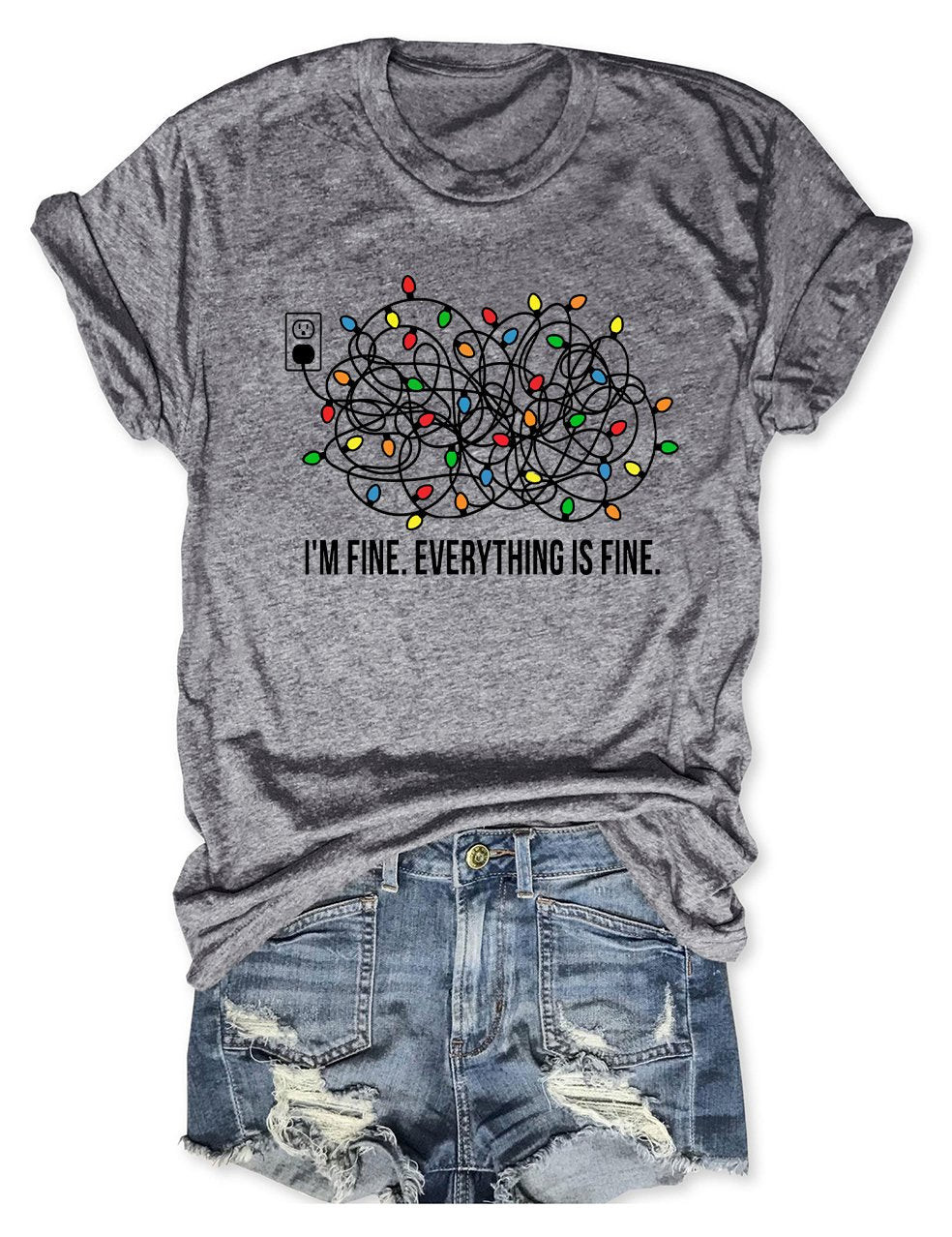 I'm Fine Everything Is Fine Christmas T-Shirt Funny Graphic Tee Cool Christmas Presents