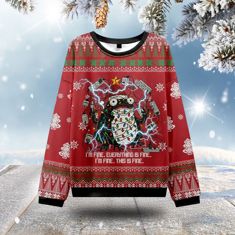 I'm Fine Everything Is Fine Ugly Christmas Sweater Crazy Frog Xmas Gifts For Her