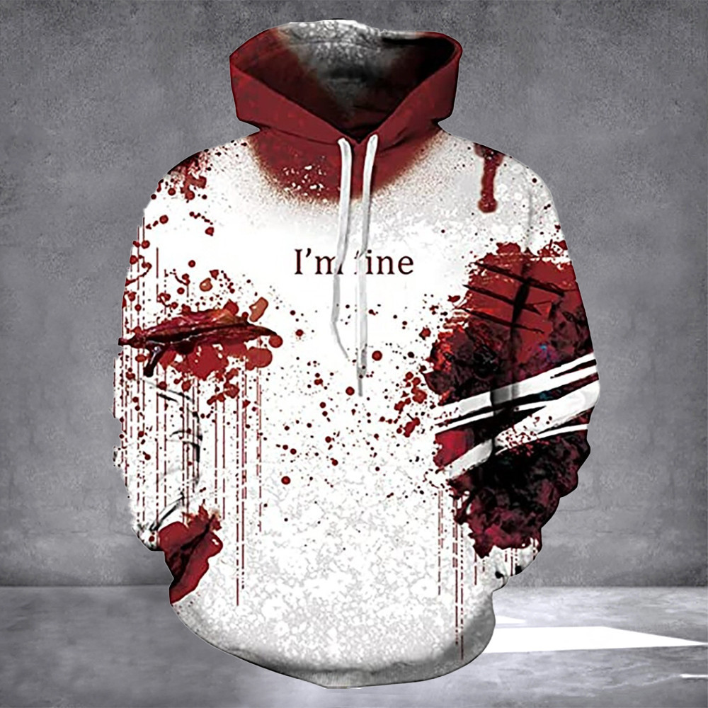 I'm Fine Halloween Blood Stain Hoodie Halloween Bloody Graphic Unique Gift Ideas