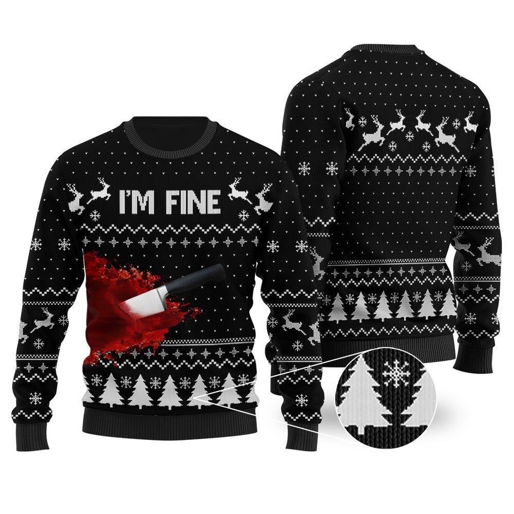 Im Fine Ugly Christmas Sweater Black Funny Holiday Sweater for Family Gatherings