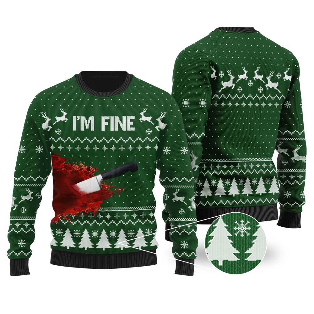 Im Fine Ugly Christmas Sweater Forest Green Heartwarming Christmas Gift Sweater for Him or Her