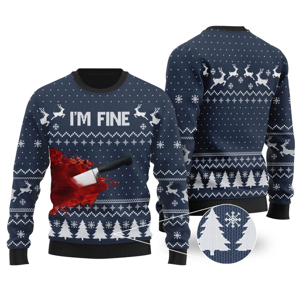 Im Fine Ugly Christmas Sweater Navy Stylish Winter Sweatshirt for Everyday Wear