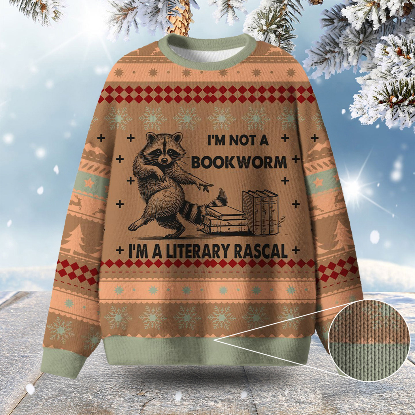 I'm Not A Bookworm I'm A Literary Rascal Ugly Christmas Sweater Raccoon Lover Xmas Gifts