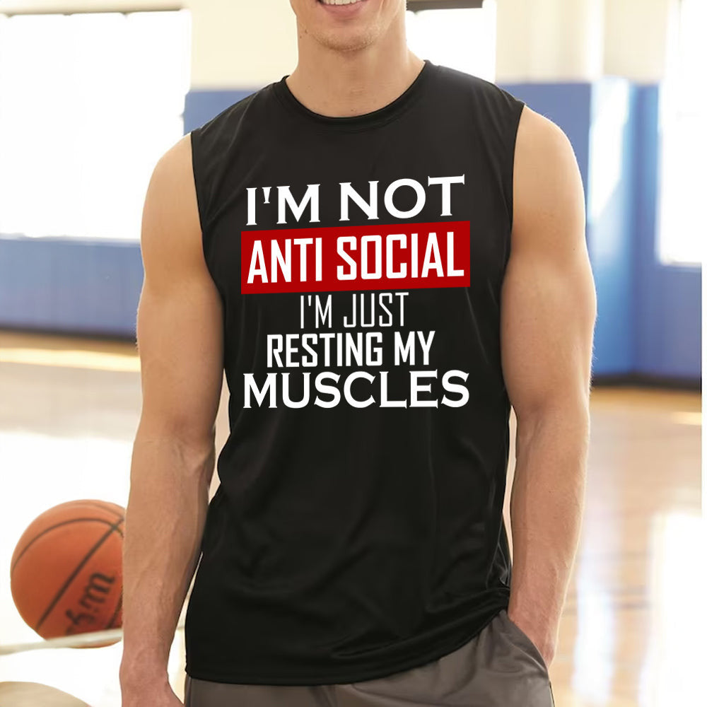 I'm Not Antisocial I'm Just Resting My Muscles T-Shirt Funny Exercise Shirts Gym Lovers Gifts