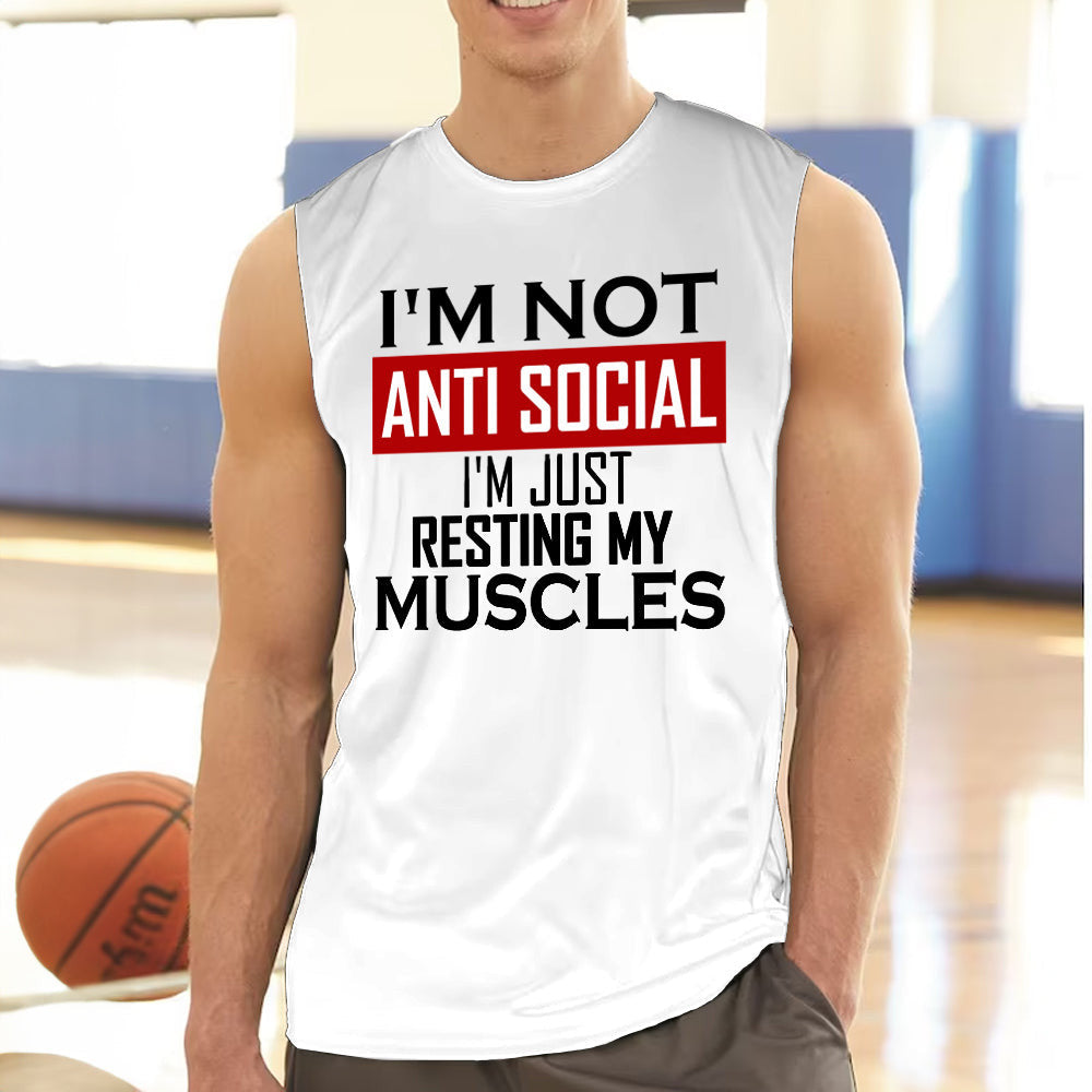 I'm Not Antisocial I'm Just Resting My Muscles T-Shirt Funny Exercise Shirts Gym Lovers Gifts