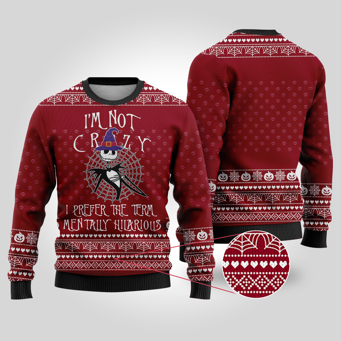Im Not Crazy The Nightmare Before Christmas Halloween Sweater Cardinal Red Cozy Christmas Sweater for Holiday Season