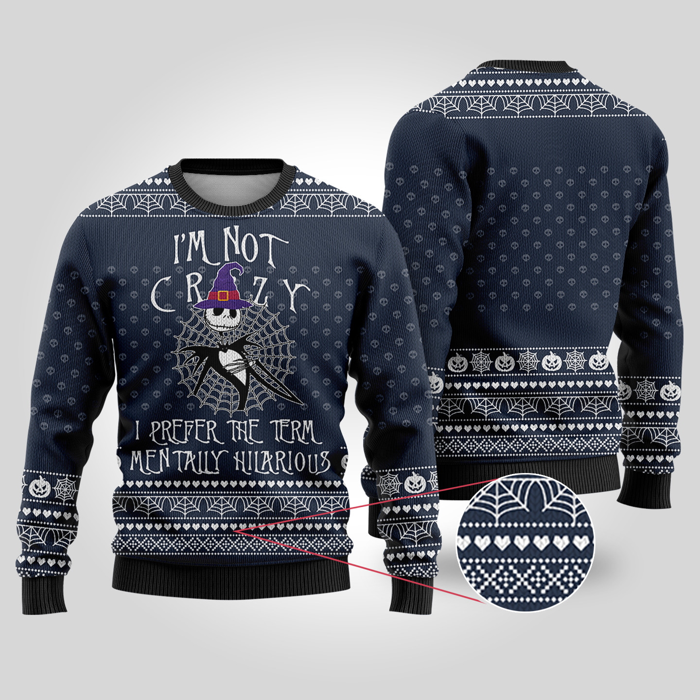 Im Not Crazy The Nightmare Before Christmas Halloween Sweater Navy Warm and Comfy Sweater for Winter Days