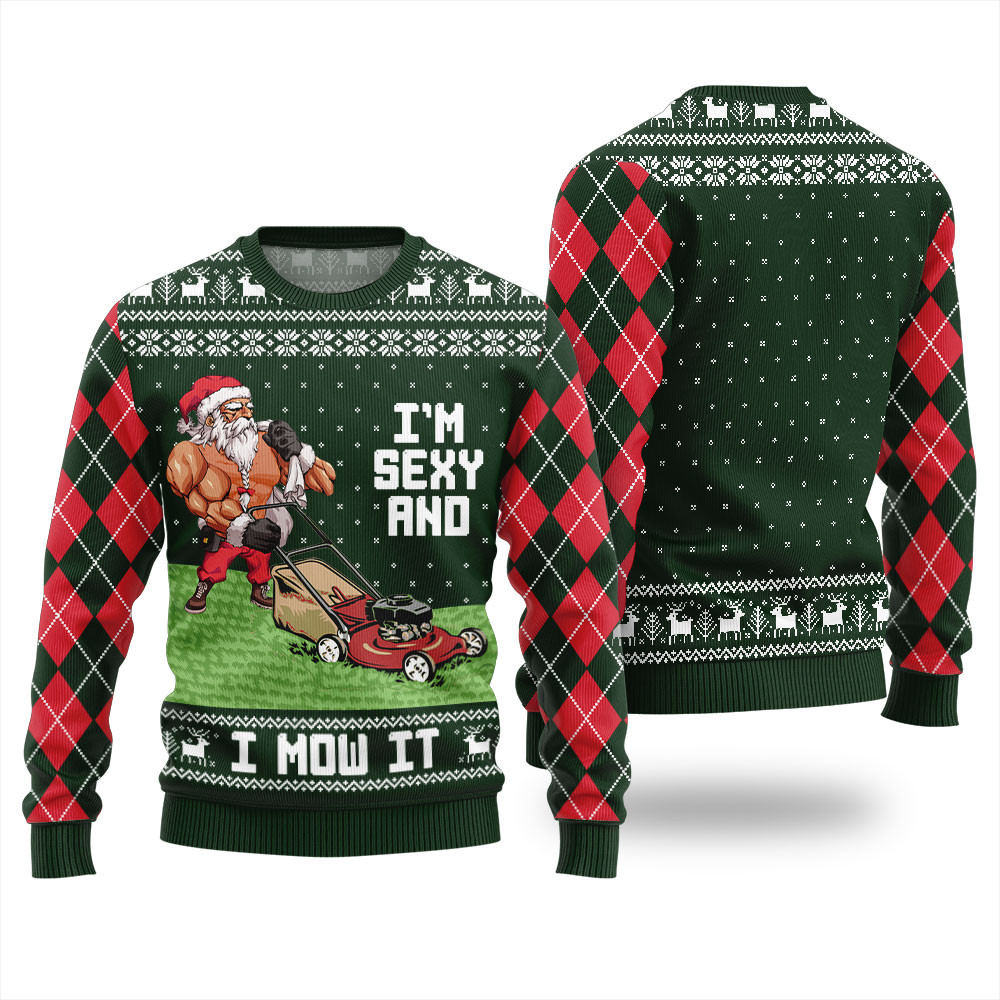 Im Sexy And I Mow It Swole Santa Christmas Sweater For Men Best Christmas Merch Gift for Family and Friends