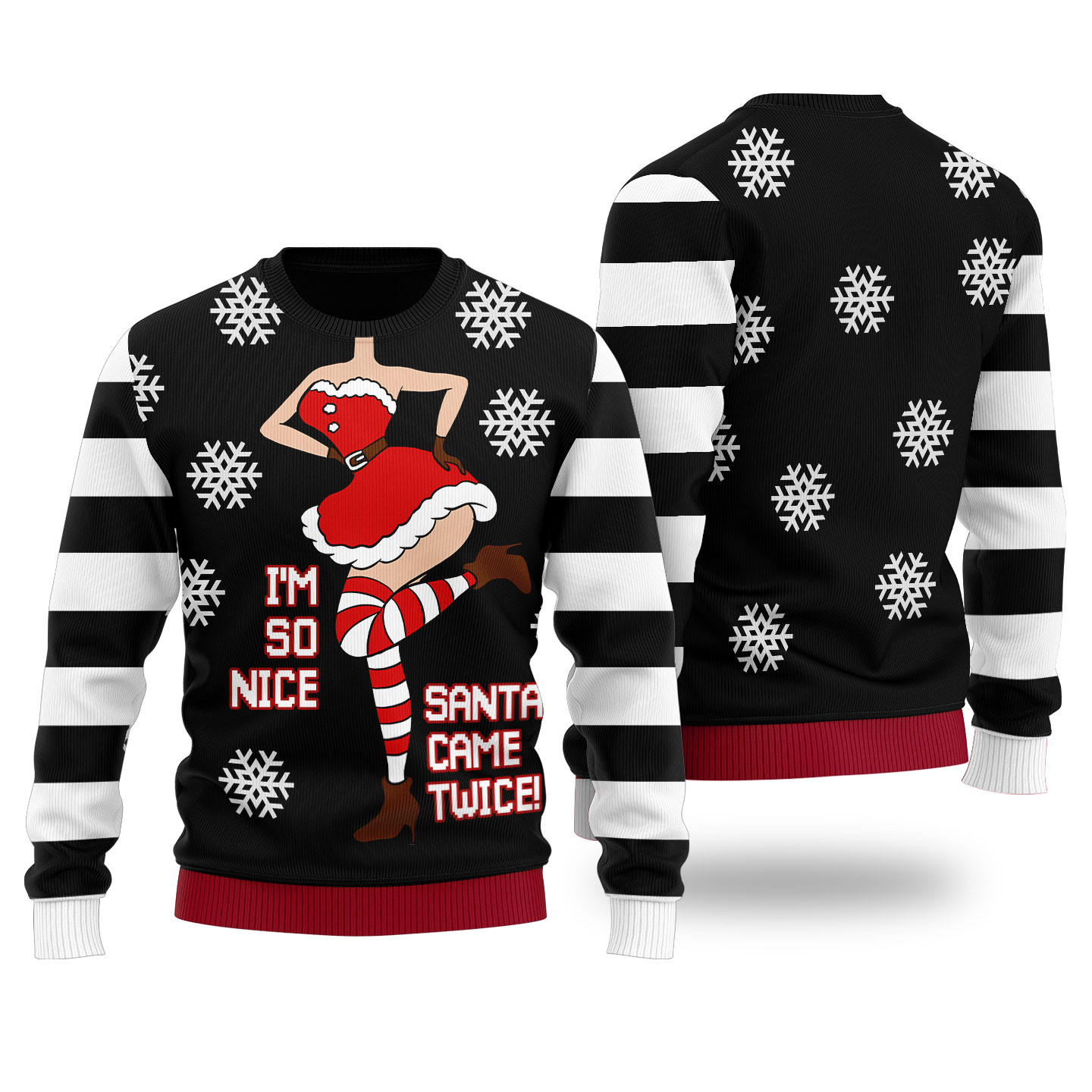 Im So Nice Santa Came Twice Ugly Christmas Sweater Black Heartwarming Christmas Gift Sweater for Him or Her