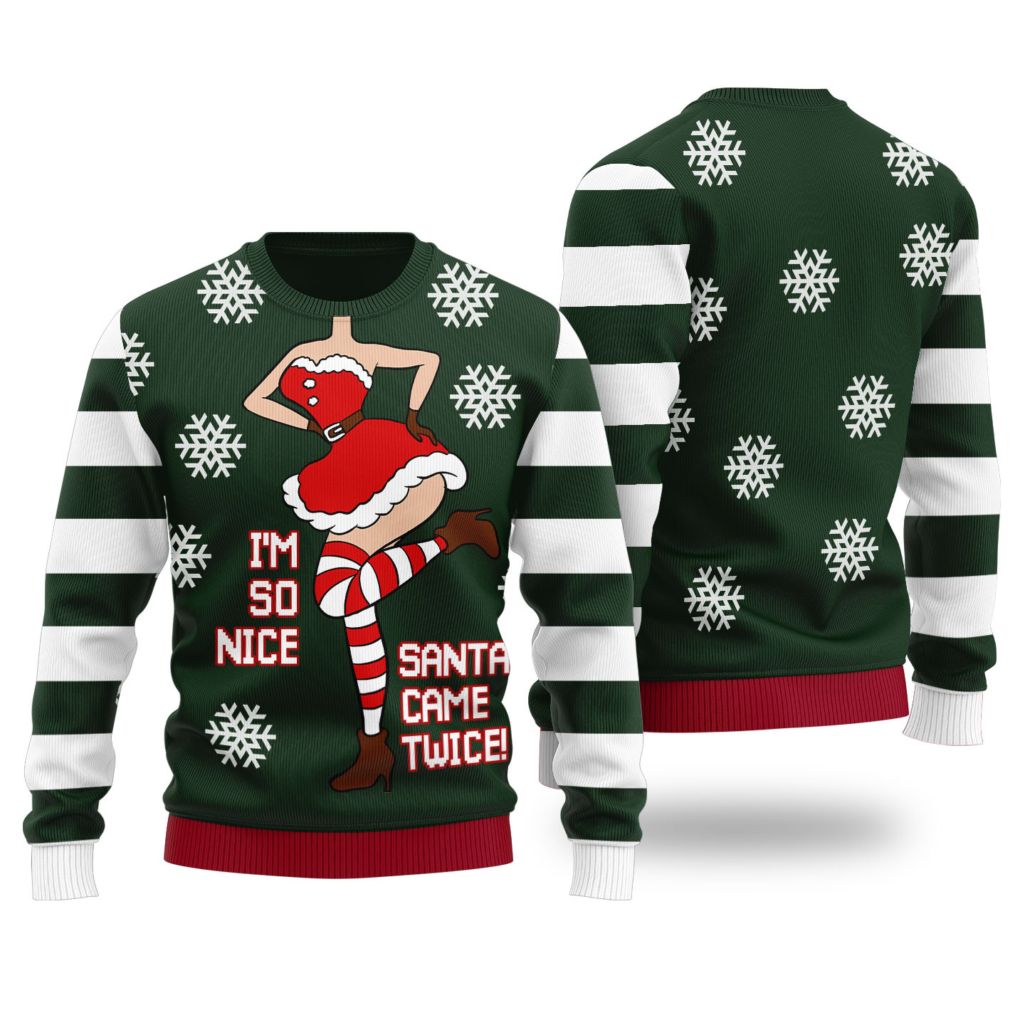 Im So Nice Santa Came Twice Ugly Christmas Sweater Forest Green Warm Winter Sweater to Brighten Your Holidays