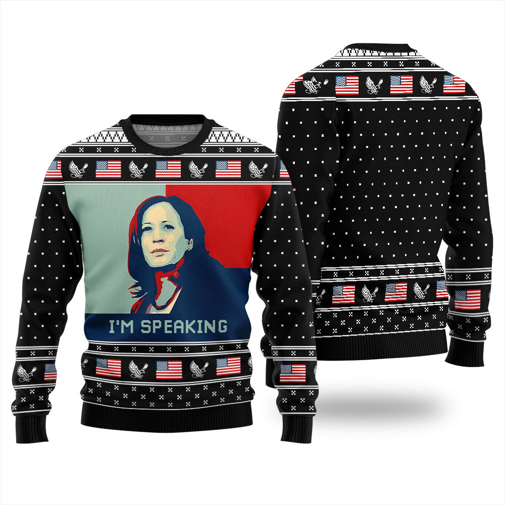 Im Speaking Kamala Harris Christmas Sweater Adults Black Best Christmas Merch Gift for Family and Friends