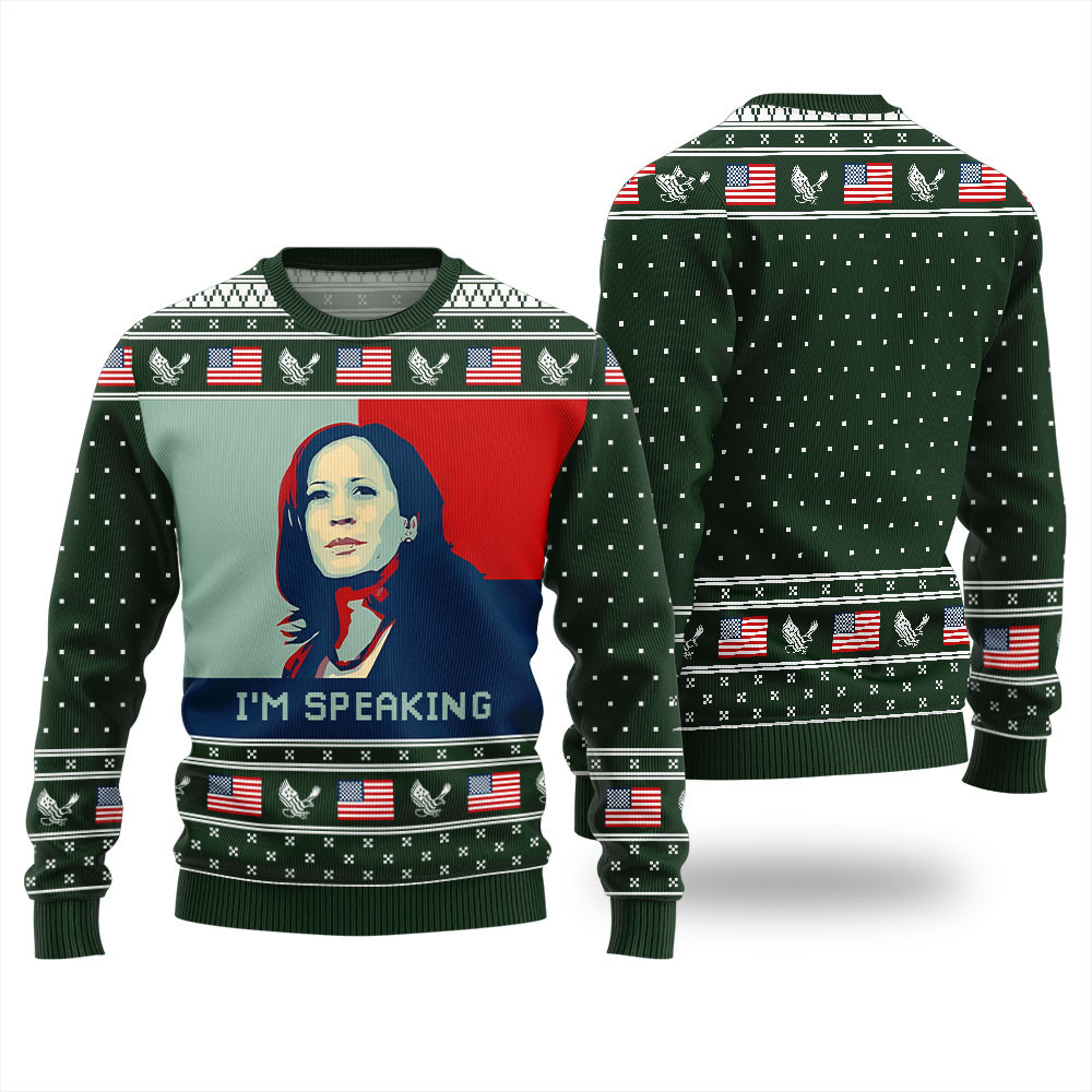 Im Speaking Kamala Harris Funny Sweaters Green Best Christmas Merch Gift for Family and Friends