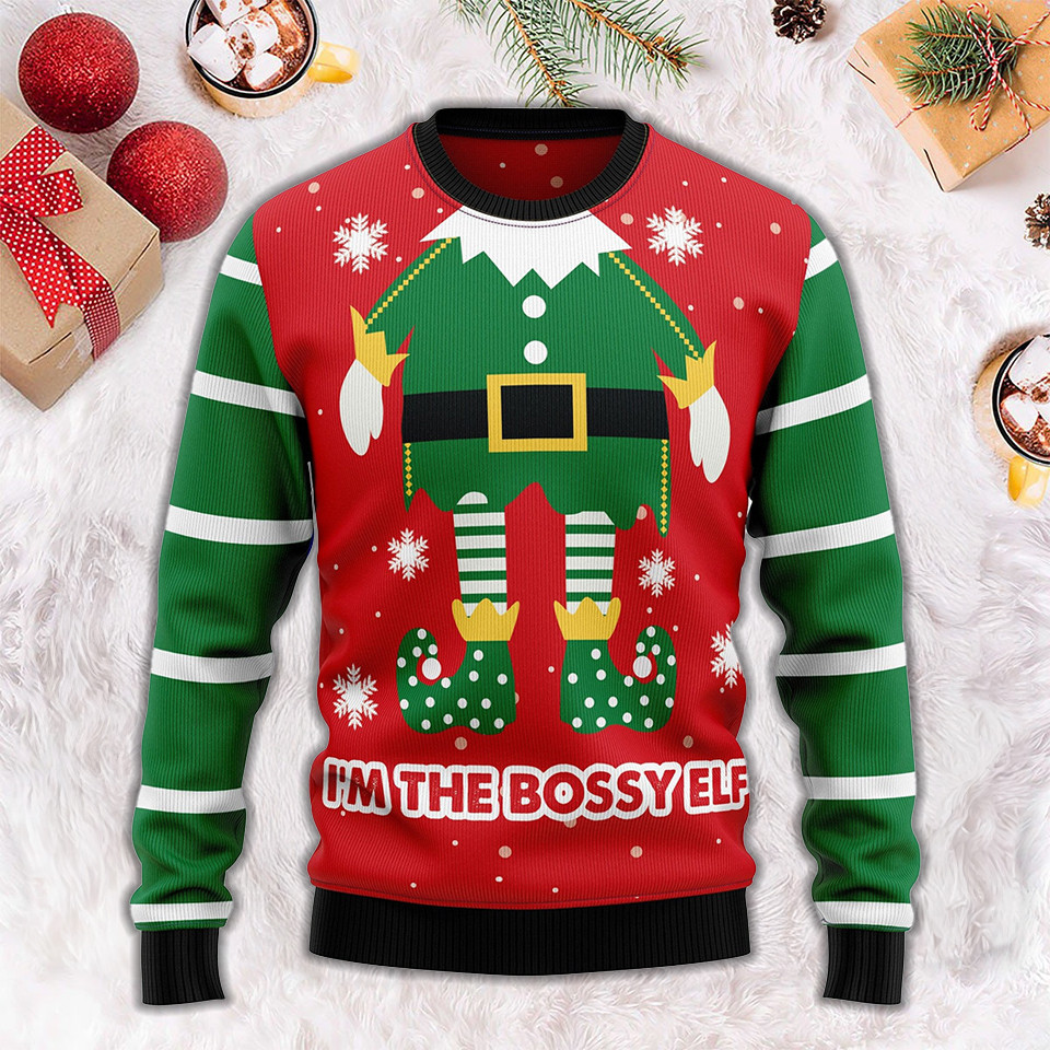 I'm The Bossy Elf Ugly Christmas Sweater Funny Christmas Sweaters Gifts For Husband