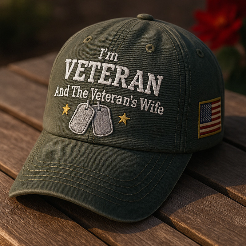 I'm Veteran And The Veteran's Wife Hat American Flag Merch Gifts For Husband