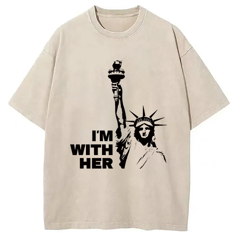 I'm With Her Washed T-Shirt Cool Graphic Tee For Men Women Gifts For Best Friend