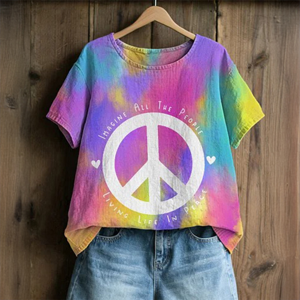 Imagine All The People Hippie Sign T-Shirt Hippie Fashion Good Gift For Supporter