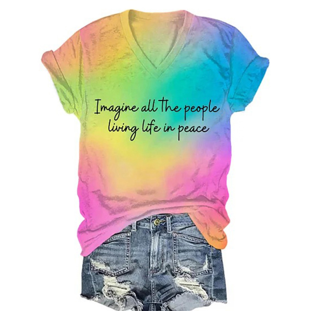 Imagine All The People Living In Peace V-Neck Shirt Hippie Style Clothes Unique Present For Her