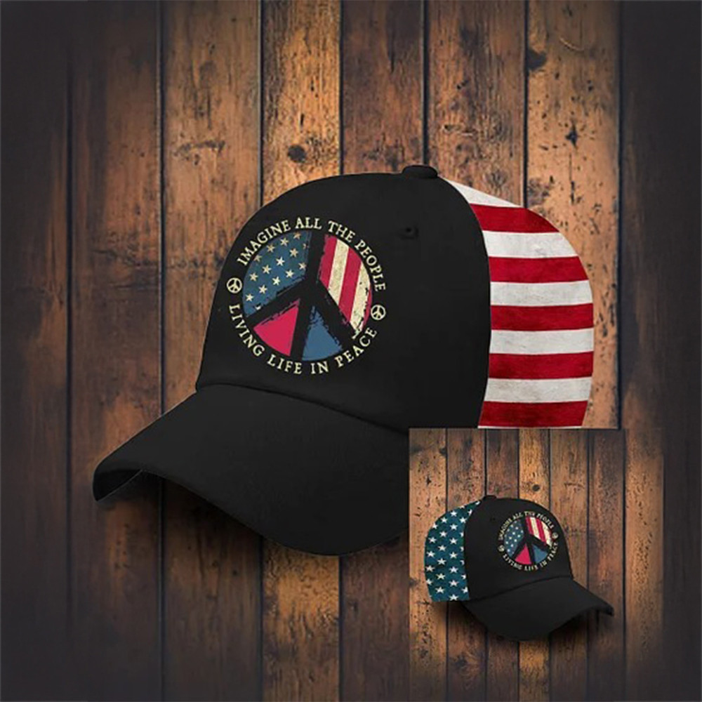Imagine All The People Living Life In Peace American Flag Hat Hippie Style Baseball Cap