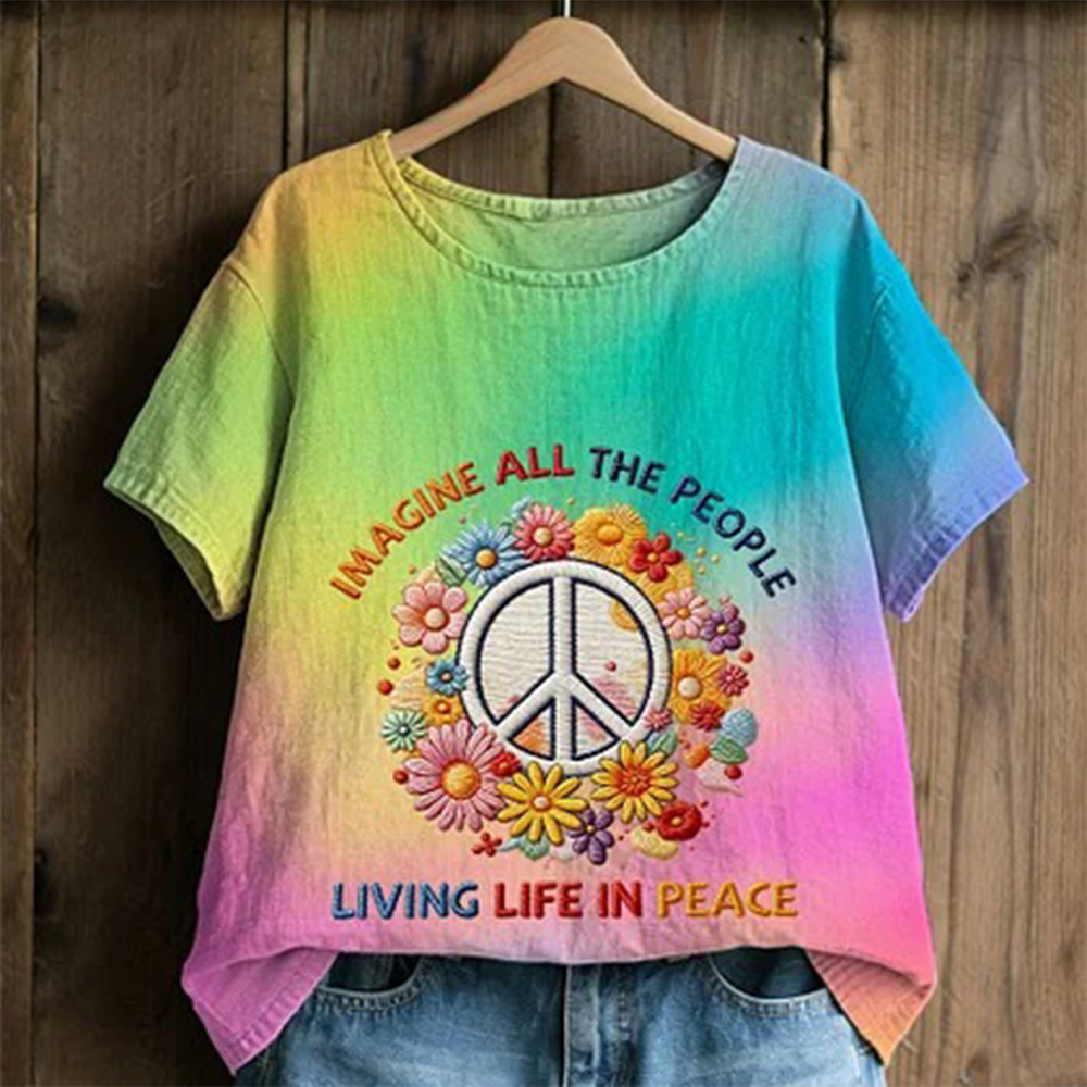 Imagine All The People Living Life In Peace Hippie Sign T-Shirt Hippie Style Clothes Gift Idea