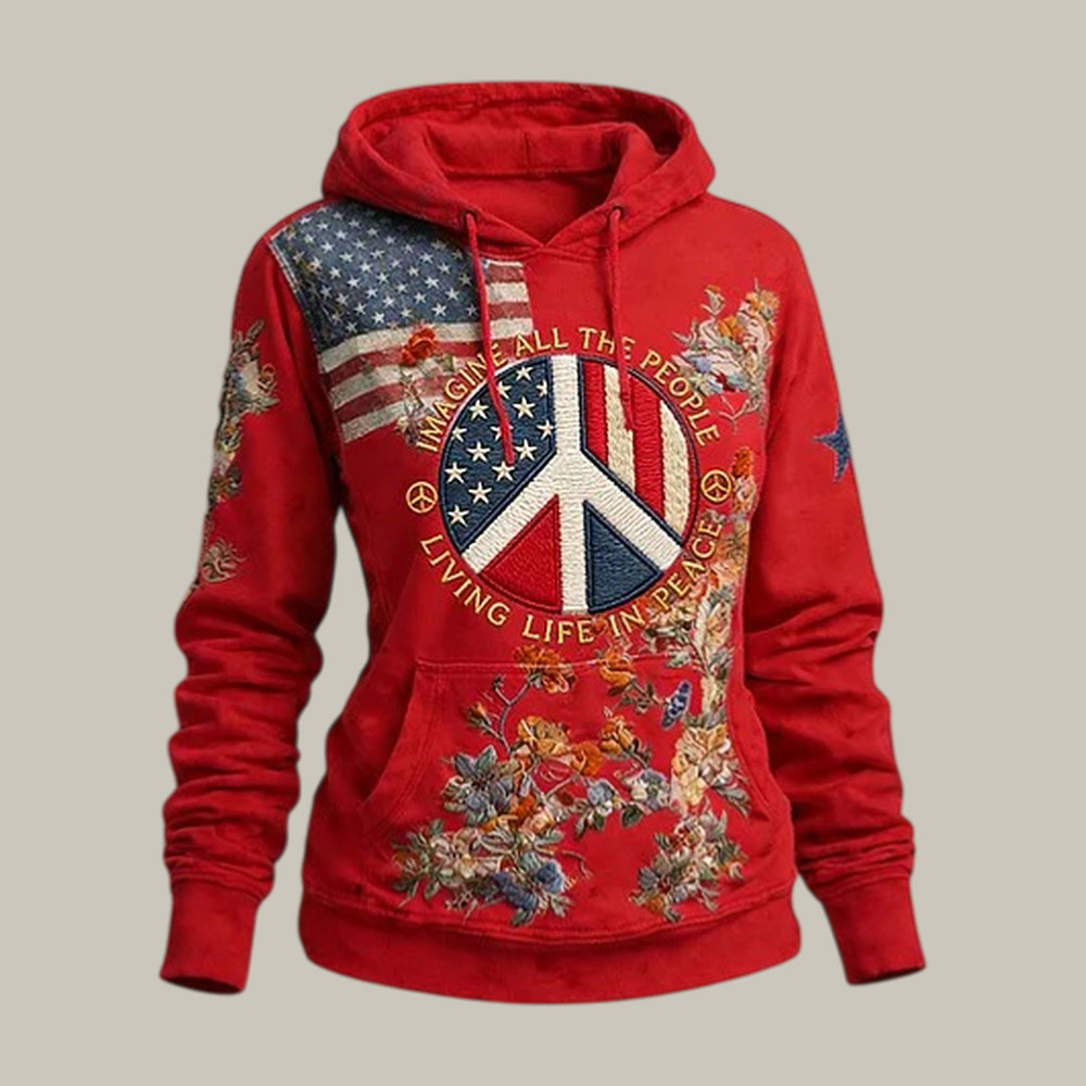 Imagine All The People Living Life In Peace Hoodie American Flag Hippie Style Clothing