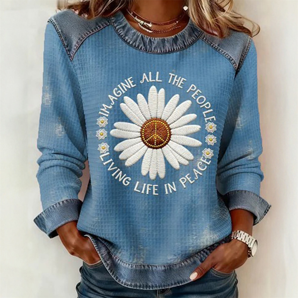 Imagine All The People Living Life In Peace Sweatshirt Hippie Fashion Gift For Wife