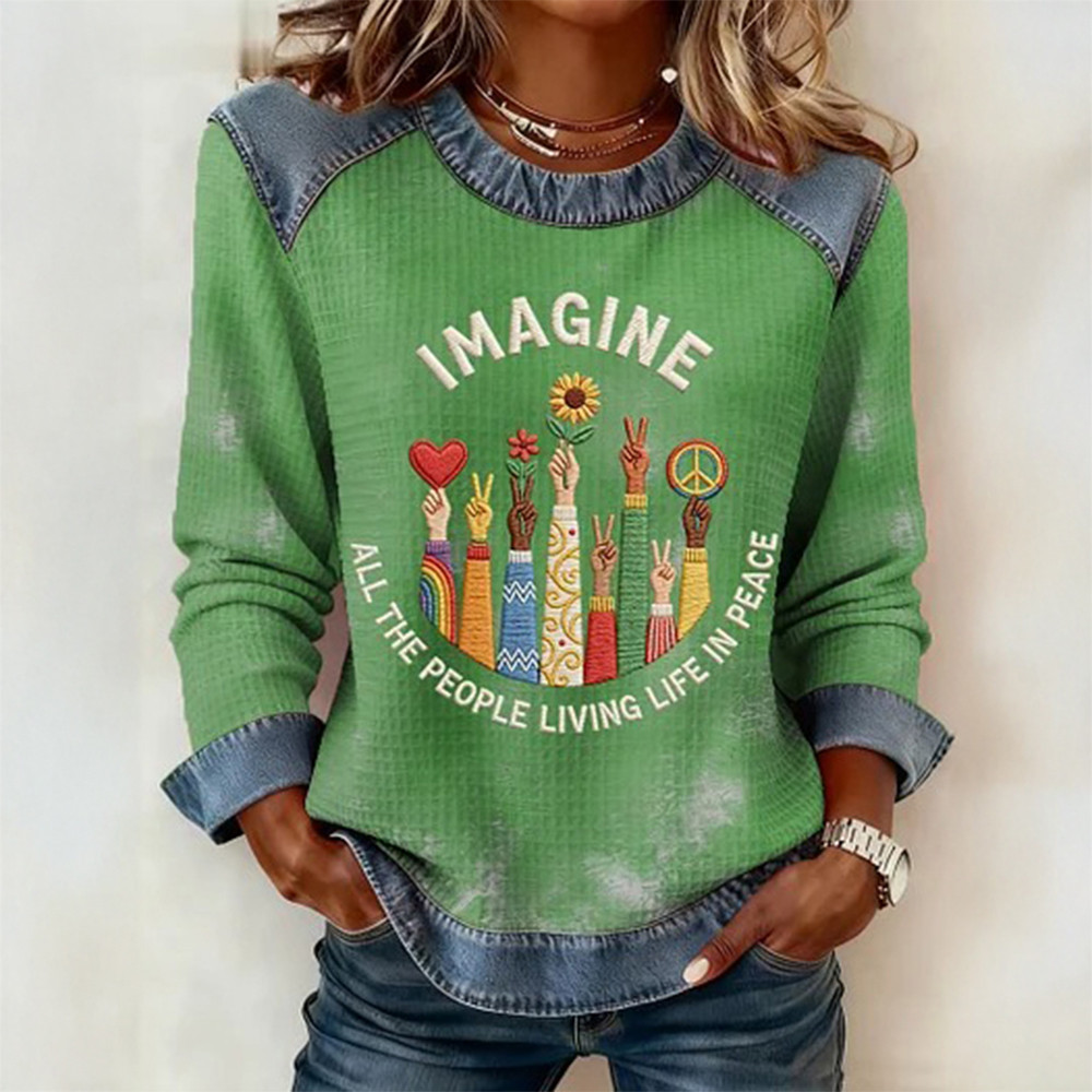 Imagine All The People Living Life In Peace Sweatshirt Hippie Style Apparel Mother's Day Gift Ideas