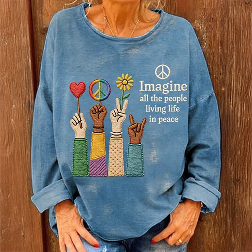Imagine All The People Living Life In Peace Sweatshirt Hippie Style Merch Peace Advocate Present
