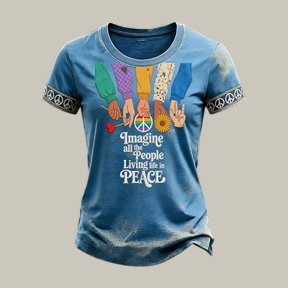 Imagine All The People Living Life In Peace T-Shirt Boho Hippie Clothes Cool Gift For Activist