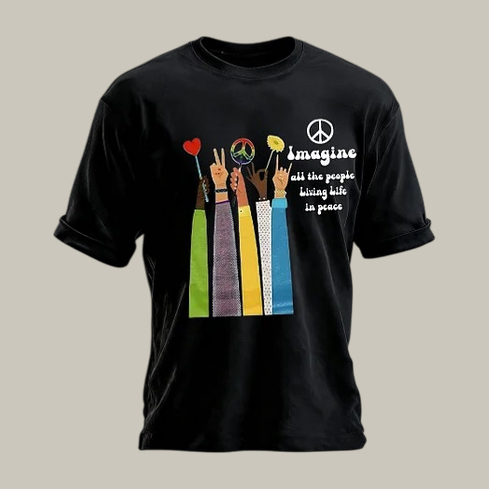 Imagine All The People Living Life In Peace T-Shirt Hippie Fashion Gift For Him