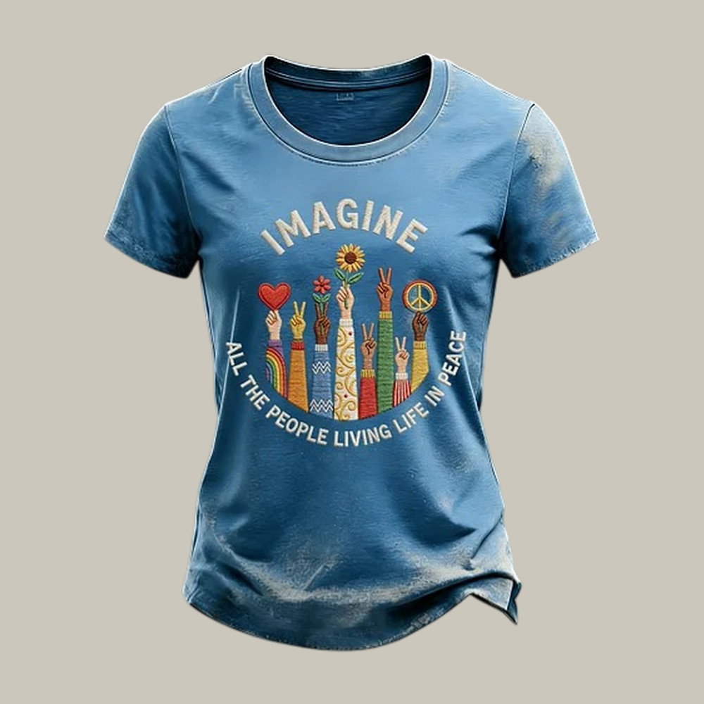 Imagine All The People Living Life In Peace T-Shirt Hippie Fashion Mother's Day Gift