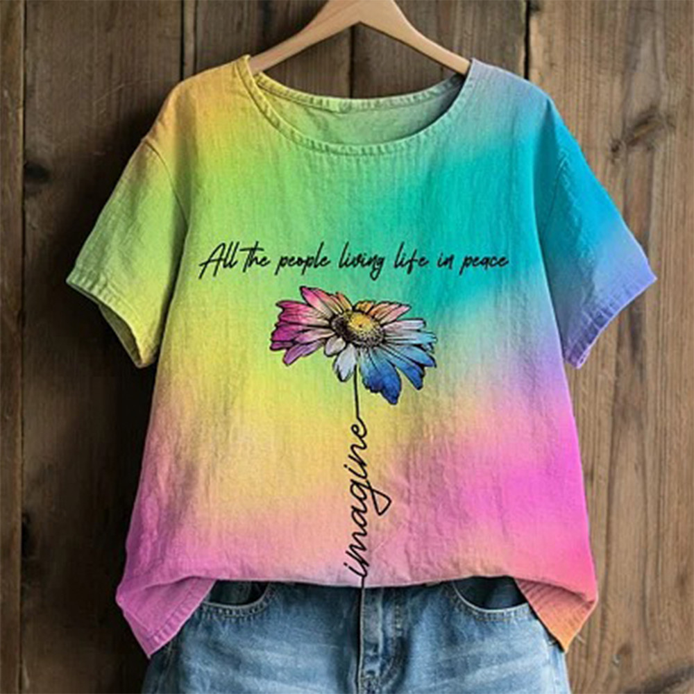 Imagine All The People Living Life In Peace T-Shirt Hippie Style Clothes Good Gift For Peace Lover
