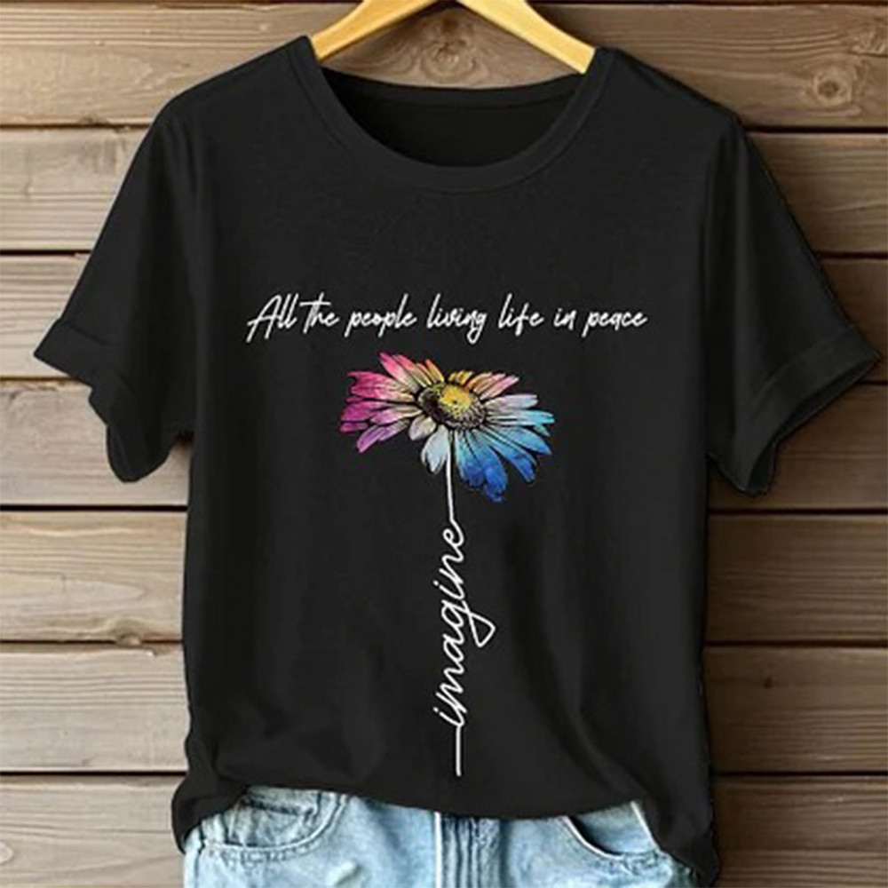 Imagine All The People Living Life In Peace T-Shirt Hippie Style Clothes Unique Gift For Girlfriend