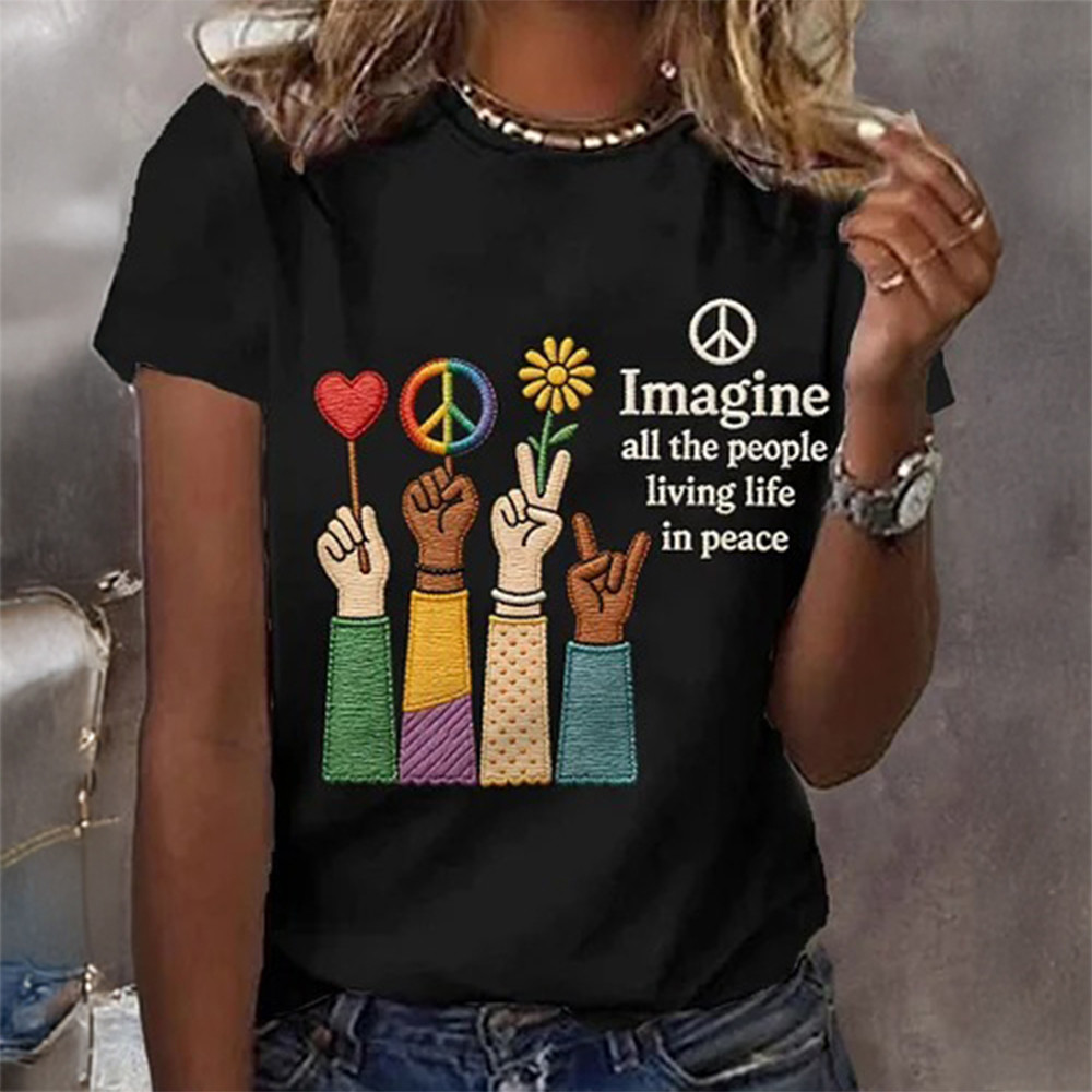 Imagine All The People Living Life In Peace T-Shirt Hippie Style Clothes Unique Gift For Wife