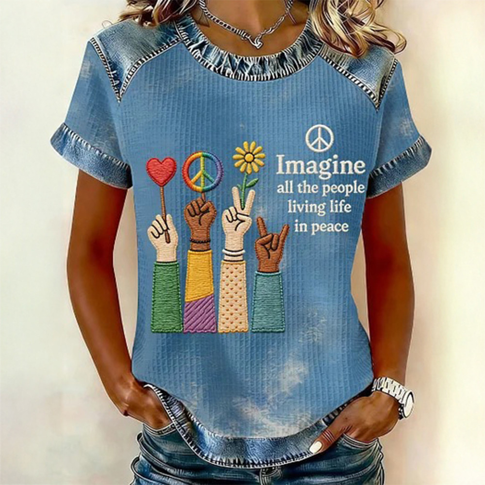 Imagine All The People Living Life In Peace T-Shirt Hippie Style Clothing Mother's Day Gift Idea