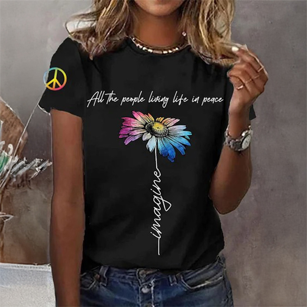 Imagine All The People Living Life In Peace T-Shirt Hippie Style Clothing Sister Gift