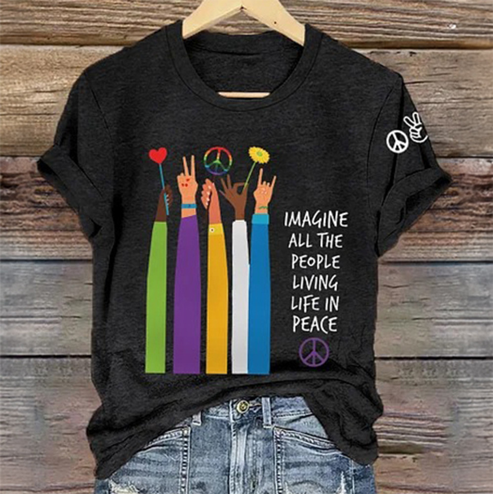Imagine All The People Living Life In Peace T-Shirt Hippie Style Merch Gift For Peace Advocate